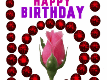 pink rose, balls, happy birthday gif