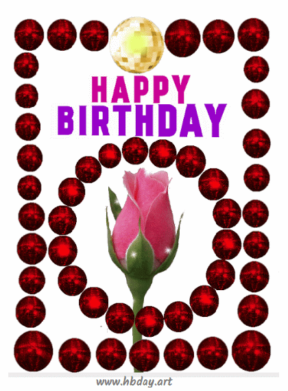 Pink rose, balls, birthday gif
